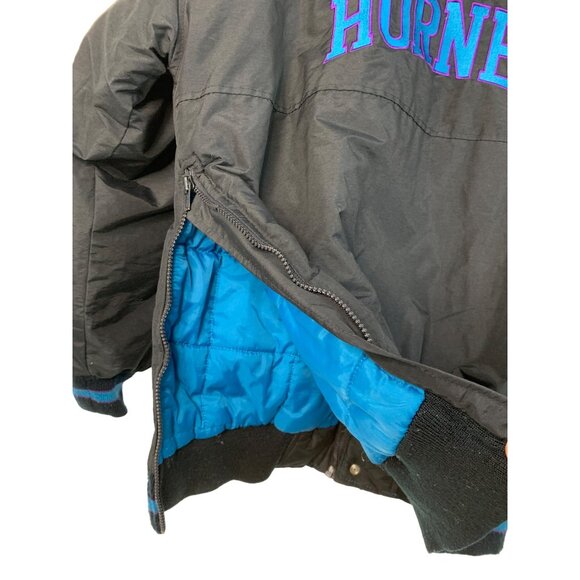 Vintage Starter Charlotte Hornets Jacket Black Hooded Puffer Large Retro 7353 - Picture 8 of 9